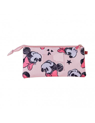 Tradineur - Estuche de 3 compartimentos ideal para el curso escolar de Minnie Mouse con caras de Minnie y cierre de cremallera.