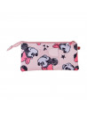 Tradineur - Estuche de 3 compartimentos ideal para el curso escolar de Minnie Mouse con caras de Minnie y cierre de cremallera.