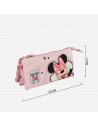 Tradineur - Estuche de 3 compartimentos ideal para el curso escolar de Minnie Mouse con caras de Minnie y cierre de cremallera.