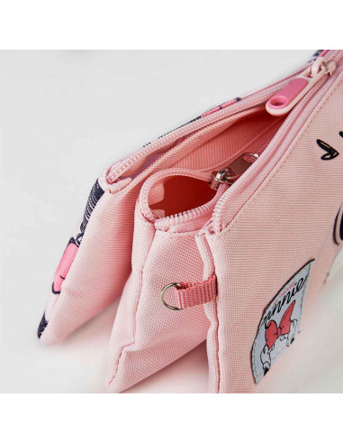 Tradineur - Estuche de 3 compartimentos ideal para el curso escolar de Minnie Mouse con caras de Minnie y cierre de cremallera.