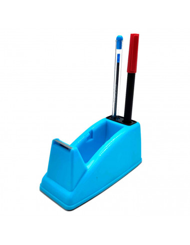 Tradineur - Portacelo - Fabricado en plástico PVC - Base antideslizante - Máximo de cinta 25 mm. - 6 x 6 x 13 cm - Color Azul