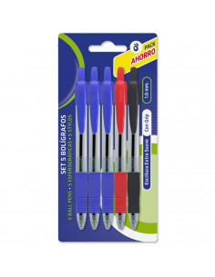 Tradineur - Pack de 5 bolígrafos de colores, tinta gel, punta de bola de 1 mm y grip ergonómico, escritura suave y precisa, uso