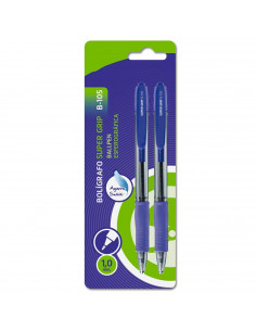 Tradineur - Pack de 2 bolígrafos con punta de bola de 1 mm y grip ergonómico, tinta líquida, escritura suave y precisa, uso esco