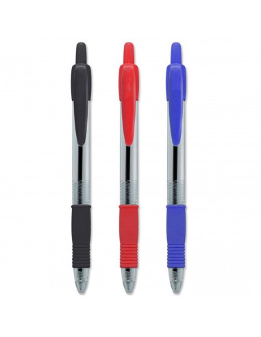 Tradineur - Pack de 2 bolígrafos con punta de bola de 1 mm y grip ergonómico, tinta líquida, escritura suave y precisa, uso esco