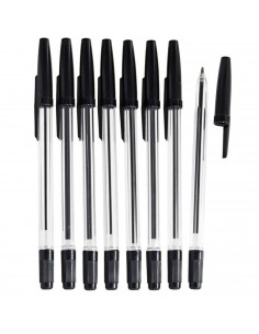 Tradineur - Pack de 8 bolígrafos básicos con punta de bola de 1 mm, diseño clásico, escritura suave y precisa, uso escolar, ofic