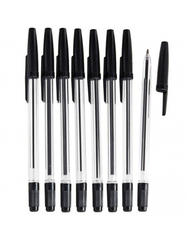 Tradineur - Pack de 8 bolígrafos básicos con punta de bola de 1 mm, diseño clásico, escritura suave y precisa, uso escolar, ofic