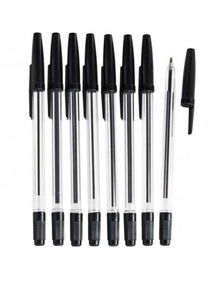 Tradineur - Pack de 8 bolígrafos básicos con punta de bola de 1 mm, diseño clásico, escritura suave y precisa, uso escolar, ofic