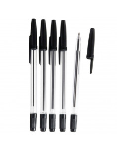 Tradineur - Pack de 5 bolígrafos básicos con punta de bola de 1 mm, diseño clásico, escritura suave y precisa, uso escolar, ofic