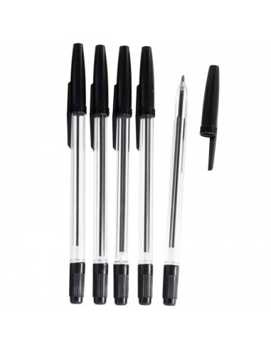 Tradineur - Pack de 5 bolígrafos básicos con punta de bola de 1 mm, diseño clásico, escritura suave y precisa, uso escolar, ofic