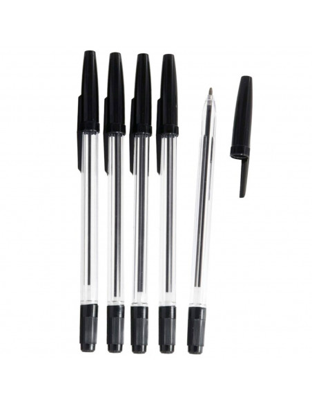 Tradineur - Pack de 5 bolígrafos básicos con punta de bola de 1 mm, diseño clásico, escritura suave y precisa, uso escolar, ofic