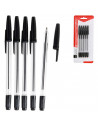 Tradineur - Pack de 5 bolígrafos básicos con punta de bola de 1 mm, diseño clásico, escritura suave y precisa, uso escolar, ofic