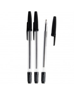 Tradineur - Pack de 3 bolígrafos básicos con punta de bola de 1 mm, diseño clásico, escritura suave y precisa, uso escolar, ofic