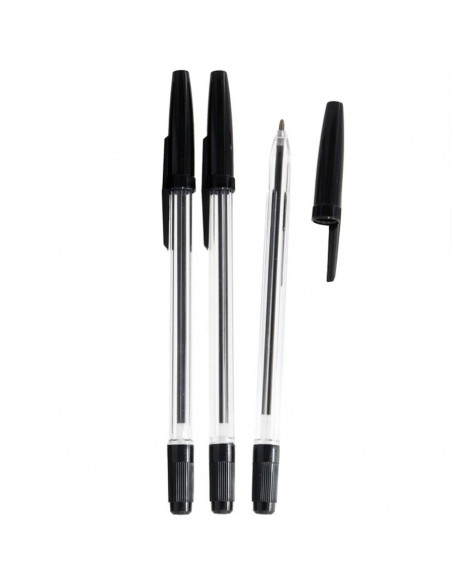 Tradineur - Pack de 3 bolígrafos básicos con punta de bola de 1 mm, diseño clásico, escritura suave y precisa, uso escolar, ofic