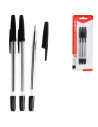Tradineur - Pack de 3 bolígrafos básicos con punta de bola de 1 mm, diseño clásico, escritura suave y precisa, uso escolar, ofic