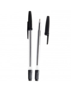 Tradineur - Pack de 2 bolígrafos básicos con punta de bola de 1 mm, diseño clásico, escritura suave y precisa, uso escolar, ofic