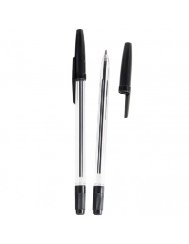 Tradineur - Pack de 2 bolígrafos básicos con punta de bola de 1 mm, diseño clásico, escritura suave y precisa, uso escolar, ofic