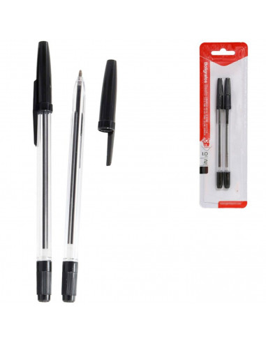 Tradineur - Pack de 2 bolígrafos básicos con punta de bola de 1 mm, diseño clásico, escritura suave y precisa, uso escolar, ofic