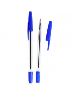 Tradineur - Pack 2 bolígrafos básicos con punta de bola de 1 mm, diseño clásico, escritura suave y precisa, uso escolar, oficina