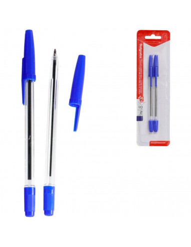 Tradineur - Pack 2 bolígrafos básicos con punta de bola de 1 mm, diseño clásico, escritura suave y precisa, uso escolar, oficina