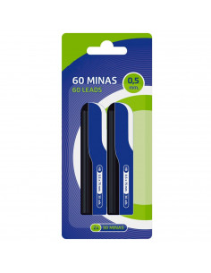 Tradineur - Pack de 60 minas HB de 0,5 x 75 mm a prueba de roturas, recargas de portaminas, recambio, escritura suave y precisa,