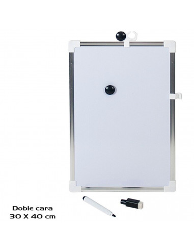 Tradineur - Pizarra Magnética de doble cara con bolígrafo y 2 imanes - Marco de Aluminio - Fácil de borrar y colocar - Ideal par