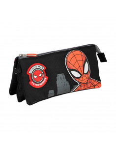 Tradineur - Estuche de 3 compartimentos para el curso escolar de Spiderman con varias caras de Spiderman y cierre de cremallera.