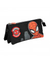 Tradineur - Estuche de 3 compartimentos para el curso escolar de Spiderman con varias caras de Spiderman y cierre de cremallera.