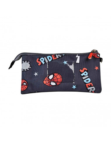 Tradineur - Estuche de 3 compartimentos para el curso escolar de Spiderman con varias caras de Spiderman y cierre de cremallera.