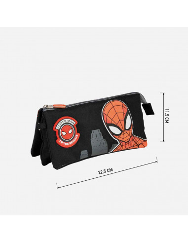 Tradineur - Estuche de 3 compartimentos para el curso escolar de Spiderman con varias caras de Spiderman y cierre de cremallera.