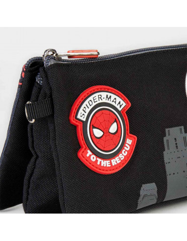 Tradineur - Estuche de 3 compartimentos para el curso escolar de Spiderman con varias caras de Spiderman y cierre de cremallera.