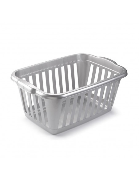 Tradineur - Cesta para la ropa rectangular color plata, 60 x 40 x 26 cm