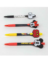 Tradineur - Pack de 4 boligrafos de Mickey Mouse con tinta en color negro, diseños distintos y alegres con gomas para intercambi