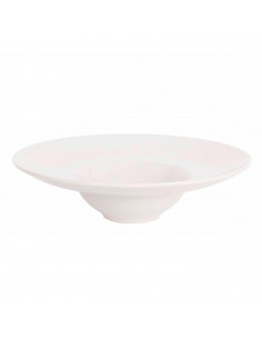 Plato redondo de 28 cm de diámetro y 7 cm de altura, color blanco. Recipiente de cerámica para servir comida para hogar o hostel