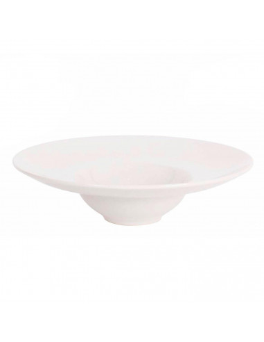 Plato redondo de 28 cm de diámetro y 7 cm de altura, color blanco. Recipiente de cerámica para servir comida para hogar o hostel