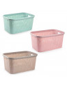 Plastic Forte - Cesta colada rectangular 35 litros estilo mimbre 53,5 x 36 x 26,5 cm pongotodo de plástico ,cesta para ropa, col