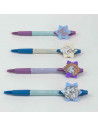 Tradineur - Pack de 4 boligrafos de Frozen con tinta en color negro, diseños distintos y alegres con gomas para intercambiar. Me