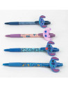 Tradineur - Pack de 4 boligrafos de Lilo & Stitch con tinta en color negro, diseños distintos y alegres con gomas para intercamb