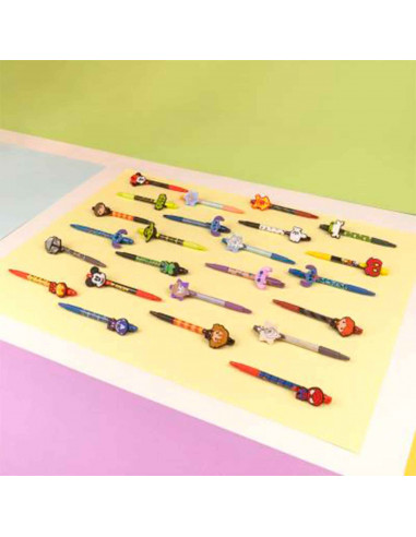 Tradineur - Pack de 4 boligrafos de Lilo & Stitch con tinta en color negro, diseños distintos y alegres con gomas para intercamb