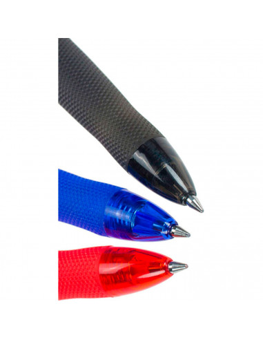 Tradineur - Pack de 3 bolígrafos borrables de colores, punta retráctil de 0,7 mm y grip de goma, escritura suave y precisa, uso