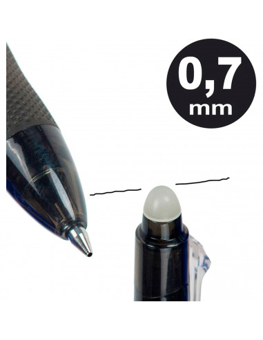 Tradineur - Pack de 3 bolígrafos borrables de colores, punta retráctil de 0,7 mm y grip de goma, escritura suave y precisa, uso