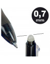 Tradineur - Pack de 3 bolígrafos borrables de colores, punta retráctil de 0,7 mm y grip de goma, escritura suave y precisa, uso
