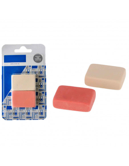 Tradineur - Pack de 2 borradores - Fabricada en una goma de caucho sintético tipo 'miga de pan' cuadrada - 4,5 x 3 x 1 cm - Co