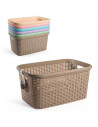 Plastic Forte - Cesta colada rectangular 35 litros estilo mimbre 53,5 x 36 x 26,5 cm pongotodo de plástico ,cesta para ropa, col