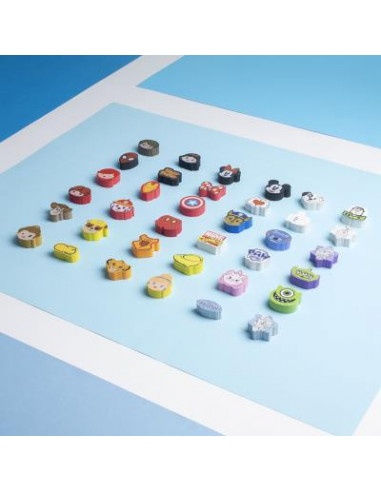Tradineur - Pack de 4 gomas de los Vengadores, con distintos diseños, ideal para la vuelta al cole, adaptable a lapices. Medidas