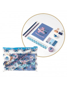 Tradineur - Set de papelería escolar de Lilo & Stitch con estuche, libreta, 2 lápices, afila lápiz, goma de borrar, regla, marca