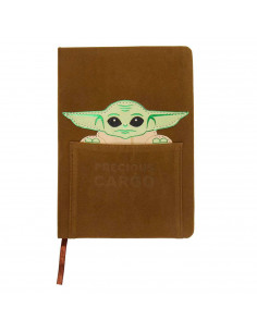 Tradineur - Cuaderno de piel A5 de Star Wars con baby Yoda, color marrón ideal para tomar notas, para la escuela... Medidas 20,7