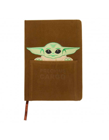 Tradineur - Cuaderno de piel A5 de Star Wars con baby Yoda, color marrón ideal para tomar notas, para la escuela... Medidas 20,7