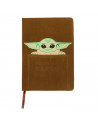 Tradineur - Cuaderno de piel A5 de Star Wars con baby Yoda, color marrón ideal para tomar notas, para la escuela... Medidas 20,7