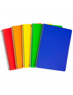 Tradineur - Pack de 5 libretas rayadas A4, tapas de cartón, encuadernación de espiral, 80 hojas, tamaño folio, material escolar,