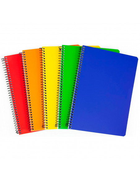 Tradineur - Pack de 5 libretas rayadas A4, tapas de cartón, encuadernación de espiral, 80 hojas, tamaño folio, material escolar,